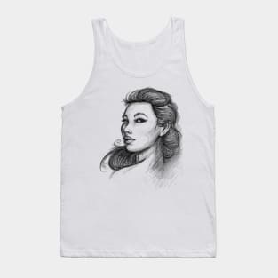 Beautiful Woman Artist Pencil Sketch 1 Tank Top